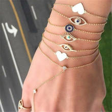 6 Pcs/Set Women Fashion Gold Chain Heart Bracelet Crystal Blue Eye Bracelet Set Jewelry Accessories 2024 - купить недорого