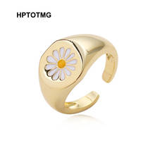 Прекрасный цветок кольца для женщин в винтажном стиле в виде ромашек Регулируемый Золотое кольцо в Корейском стиле Стиль эмаль вечерние кольца для пар подарок эстетическое ювелирные изделия 2024 - купить недорого