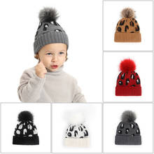 New Leopard Kids Beanie Boy Girl Winter Wool Hat Real Fur Pompom Caps Warm Knitted Mom and Baby Hat Children Adult Beanies Cap 2024 - buy cheap