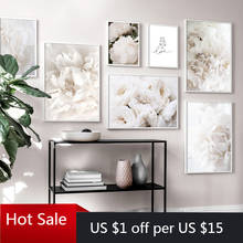 Wall Decor Art Canvas Painting White Flower Core Peony Nordic Prints Landscape Pictures For Home Posters Aesthetic Room Decor 2024 - buy cheap