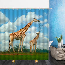 Animal cortinas de chuveiro verão girafa cavalo céu azul nuvem branca 3d impressão do banheiro decoração casa poliéster à prova dwaterproof água pano cortina 2024 - compre barato