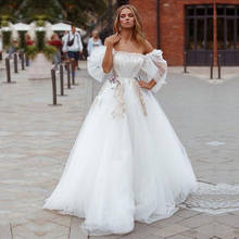 Vestidos de Noivas Stunning Princess Wedding Dress with Puff Sleeve Wedding Gowns Lace Flowers Vintage Bridal Dresses 2021 2024 - buy cheap