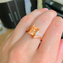 Anéis de casamento de noivado de cristal laranja quadrado para as mulheres cor de ouro rosa marca de moda amarelo zircônia cúbica jóias r419 2024 - compre barato