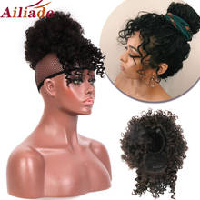 Aplique de cabelo ailiade, cabelo afro encaracolado, cordão sintético, rabo de cavalo, com franjas 2024 - compre barato