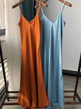 Vestido Midi de seda con tirantes finos para mujer, ropa suave de Color sólido sin mangas, Sexy, Irregular, largo, 100% 2024 - compra barato
