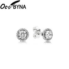 Octbyna popular simples brincos femininos strass cristal redondo metal cor prata zircon marca brincos festa jóias 2024 - compre barato