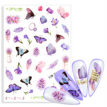 1pcs 2022 New Purple Butterfly Designs Water Decals Flower Feather Alphabet Leaves Nail Art Sticker Decoration Adhesive Decals 2024 - buy cheap
