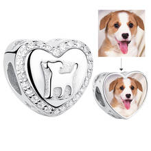 Personalizado foto feita sob encomenda 925 prata esterlina adorável filhote de cachorro pet cão charme talão apto pulseira original para a mulher jóias diy 2024 - compre barato