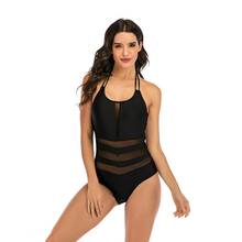 Retro One Piece Swimming Suit Black Mesh Women Bodysuit Big One-pieces Swimwear High Waist Monokini High Cut Swimsuit Plus Size 2024 - buy cheap