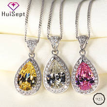 HuiSept Trendy Silver 925 Jewelry Necklace for Women Wedding Ornament Water Drop Shape Citrine Zircon Gemstone Pendant Wholesale 2024 - buy cheap