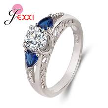 JEXXI 925 Sterling Finger Ring Blue Zircon Crystal Hollow Design Binging Stone Fine Jewelry Wedding Promise Ring 6 7 8  9 10 2024 - buy cheap
