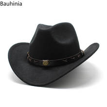 Bauhinia Classic Women Men Western Cowboy Hat Spring and Autumn Woolen Jazz Hat with Band Wide Brim Outdoor Vintage Top Hats 2024 - buy cheap