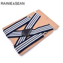 RAINIE SEAN Wide Suspenders for Men Navy Striped Mens Braces for Trousers 4 Clips Male Shirt Suspender Belt 120cm High Quality 2024 - buy cheap