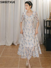 SWEETXUE-vestido de fiesta romántica Retro francés para mujer, vestido de hadas con bordado Floral, cola de pez, 2021 2024 - compra barato