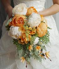 Orange Champagne Bridal Bouquets Women Wedding Artificial Flower Bouquet Studio Wedding Photo Simulation Fake Holding Flowers 2024 - buy cheap