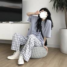 2021 Spring New Plaid Sports Ins Casual Straight Pants Female Students Korean Version Loose And Thin Wide-Leg Pants Trend 2024 - buy cheap