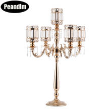 Candelabro de cristal de 5 brazos de lujo, candelabros dorados de boda, centro de mesa para decoración de fiesta de cumpleaños 2024 - compra barato