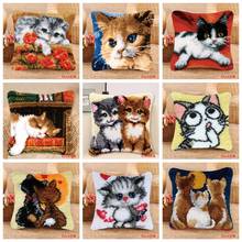 Smyrna Latch Hook Pillow Cute Cat Carpet Embroidery Carpet Cushion Button Package Latch Hook Rug Kits knoopkussen Do-It-Yourself 2024 - buy cheap