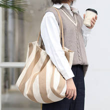 2020 New Casual Women Stripe Shoulder Bag Simple Retro Tote Bag Large Capacity Shopping Bag Casual Canvas Stripe Ladies Hand Bag 2024 - buy cheap
