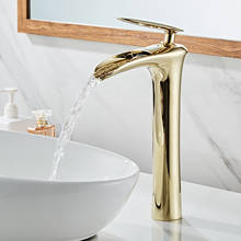 Grifo de lavabo para baño, mezclador de cascada de latón dorado, una sola palanca, grúa caliente y fría 2024 - compra barato