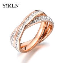 YiKLN Rose Gold Color 2 Rings Winding Together Stainless Steel Rhinestone Jewelry Never Faded For Women/Girl Gift Halka YR18055 2024 - buy cheap