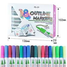 Эпоксидная смола, 18 цветов, волшебные мерцающие краски, ручка для рисования, двойная линия, контурный маркер, выделения, металлические перманентные маркеры 2024 - купить недорого