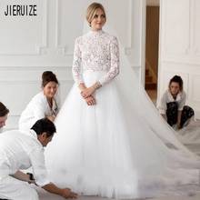 JIERUIZE Vintage Boho Wedding Dresses High Neck Long Sleeve Zipper Back Lace Top Wedding Gowns Vestidos De Novia Bridal Gowns 2024 - buy cheap