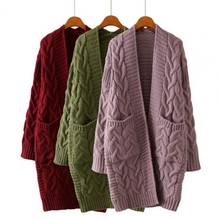 Solid Color Women Long Cardigan Sweaters Coat Outwear Autumn Winter Open Front Cardigan Coat Women Twist Knitted Mid-length Coat 2024 - buy cheap