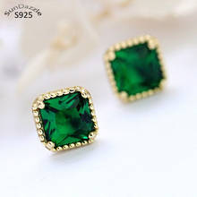 100% Genuine Real Pure Solid 925 Sterling Silver Stud Earrings for Women Jewelry Square Green Stone Female Stud Earrings 2024 - buy cheap