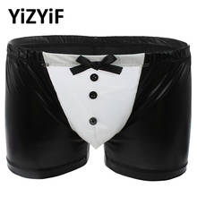 Cueca boxer de couro de patente masculina, cueca com botões e laço sexy, roupa de baixo para homens gays 2024 - compre barato