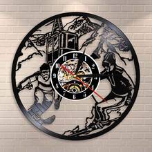 Reloj de pared de vinilo de esquí de hielo, reloj de pared de snowboard, sala de deportes de invierno, reloj decorativo de esquí, regalo para amantes del esquí 2024 - compra barato