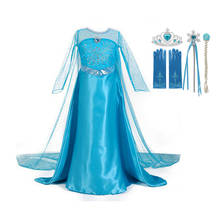 Snow Queen Elsa Dress for Girls Halloween Party Cosplay Costume  Long Sleeve Mesh Prom Princess Dresses 2024 - buy cheap