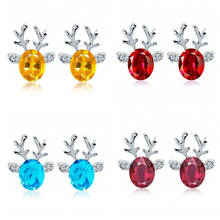 chic christmas deer charm fuchsia wine red yellow blue glass crystal bead charms push back alloy button stud earring for owmen 2024 - buy cheap