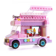Iluminar 213 pçs cidade sorvete caminhão carro modelo blocos de construção conjuntos amigos diy tijolos brinquedos educativos para meninas 2024 - compre barato