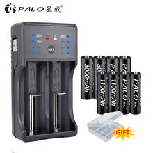 PALO светодиодный USB многоцелевой 18650 зарядное устройство для 3,7 в 18650 26650 батарея + 1,2 в 4 шт. AA + 4 шт. AAA аккумуляторная батарея 2024 - купить недорого