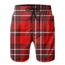 Calções de banho dos homens calções de banho troncos vermelho e branco xadrez em borgonha praia board shorts de natação maiôs homens correndo esportes 2024 - compre barato