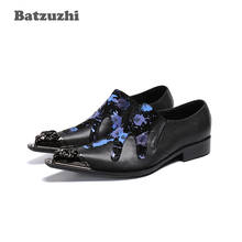 Batzuzhi-zapatos de vestir de cuero genuino para hombre, calzado Formal de negocios, con punta de Metal, color negro, estilo occidental 2024 - compra barato