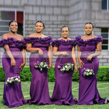Vestido De dama De honor púrpura con volantes, hombros descubiertos, De talla grande, sirena africana, largo, para fiesta De boda, 2021 2024 - compra barato