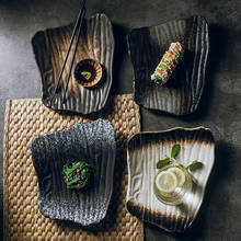 Prato de cerâmica irregular, prato para sushi estilo japonês e vento, prato preto de café da manhã prato doméstico 2024 - compre barato
