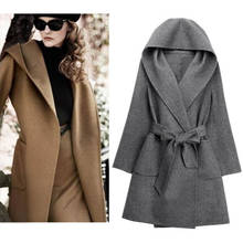 2020 New Winter Women Wool Coat Long Sleeve Two Sides Wear Belted Loose Warm Woolen Jacket Hooded Outerwear 2024 - buy cheap