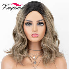 Kryssma Ombre Blonde Wig Short Bob Wavy Synthetic Wigs For Women Cosplay Wigs Heat Resistant Fiber Hair Wig With Dark Roots 2024 - buy cheap