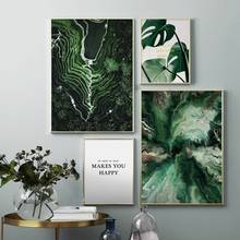 Pintura en lienzo de arte abstracto de naturaleza, carteles nórdicos e impresiones de cuadros de pared para decoración de sala de estar, campo terrado de Monstera verde 2024 - compra barato