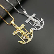Hip Hop Bling Iced Out Stainless Steel INRI Crucifix Jesus Anchor Rudder Pendants Neckalce for Men Rapper Jewelry 2024 - buy cheap