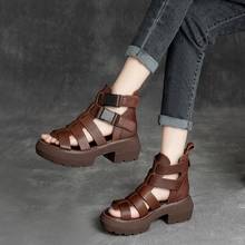 RUSHIMAN Genuine Leather Handmade Shoes Women Flat Platform Sandals Summer daily  Shoes sandals Leisure 2024 - buy cheap