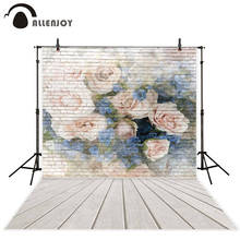 Allenjoy Brick Pastel Flower Wall Photography Backdrop Wooden Floor Wedding Newborn Background Photophone for Photo Studio Decor 2024 - buy cheap