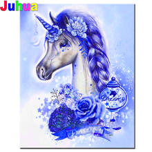Diamond Embroidery Blue unicorn flowers,Life,5D,Diamond Painting Full Square Round Cartoon Animal Horse Wall Art 2024 - buy cheap