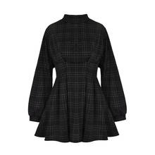 2021 Spring Women Vintage Mini Dress Long Sleeve Plaid A-lined Punk Style Gothic Dresses for Goth Girls Female Retro High Waist 2024 - buy cheap