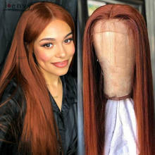 Pelucas de cabello humano con encaje frontal 13x1, postizo de encaje transparente liso, brasileño, rojo, marrón, Remy 2024 - compra barato