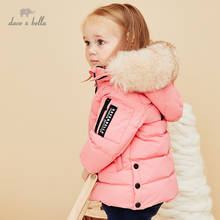 DB15318 dave bella winter baby girls fashion letter fur hooded down coat children 90% white duck down padded kids jacket 2024 - buy cheap