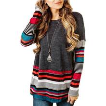 Female T-Shirt Women Stripe Patchwork Casual  Shirt Tees Long Sleeve O-neck Autumn Clothes Chemise Comfortable Long  Sleeve 2024 - buy cheap